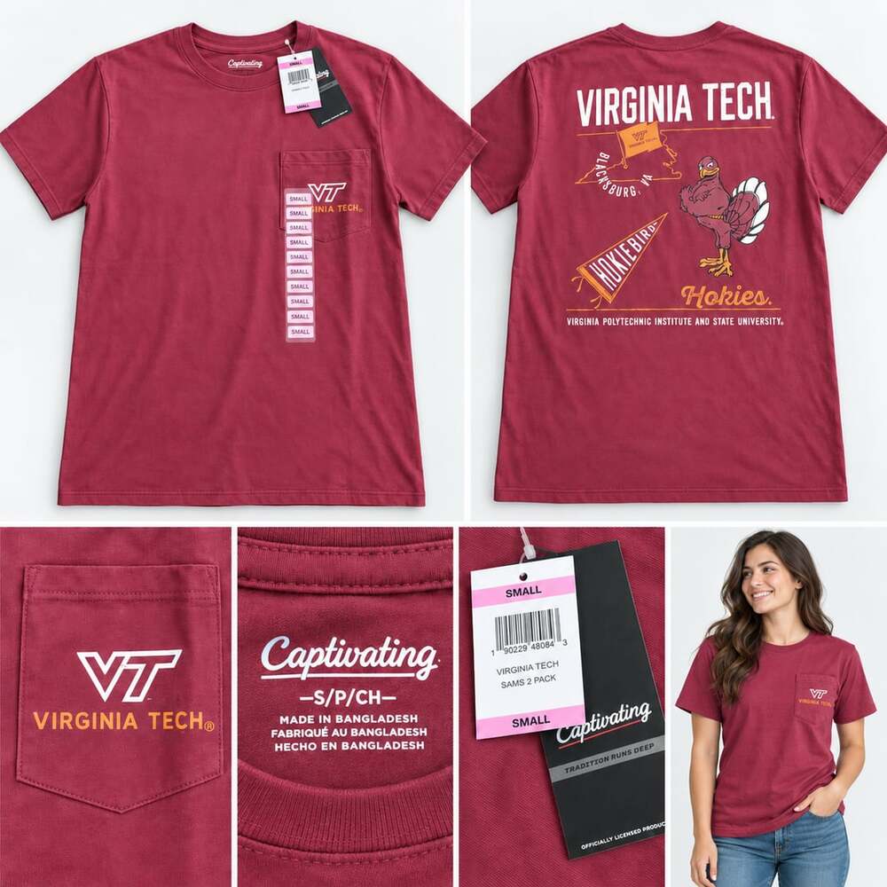 Captivating Virginia Tech T-Shirt Size Small Maroon Pocket Hokie Bird